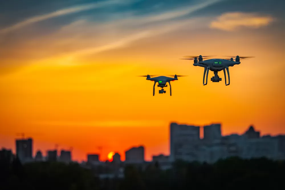 Multiple drones flying